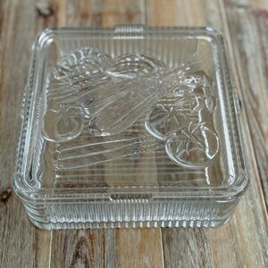 Vintage Federal Glass Refrigerator Vegetable Embossed Square Lidded Container